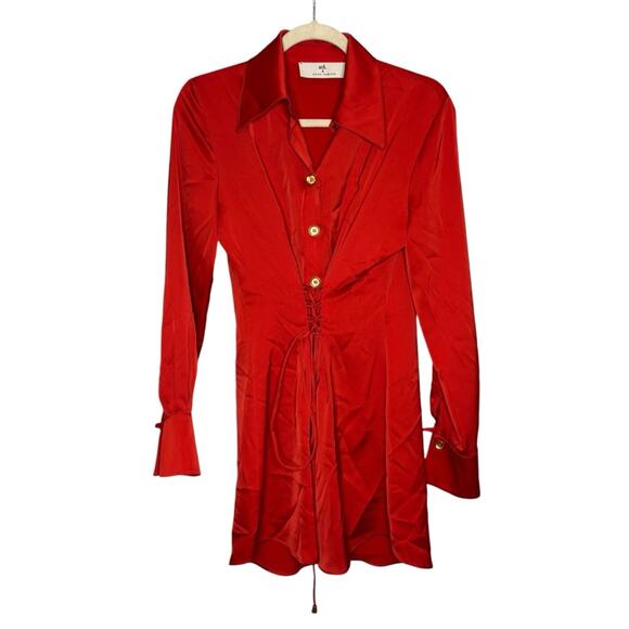 adL X Raisa Vanessa Red Satin Tie Waist Satin Mini Dress - Picture 3 of 12